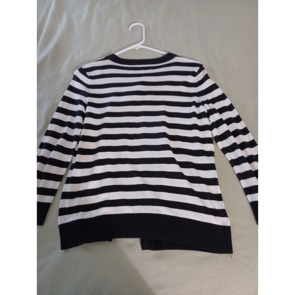 Talbots Women Sweater S Black White Striped Button Up Cardigan Embellished Beads - Picture 8 of 8